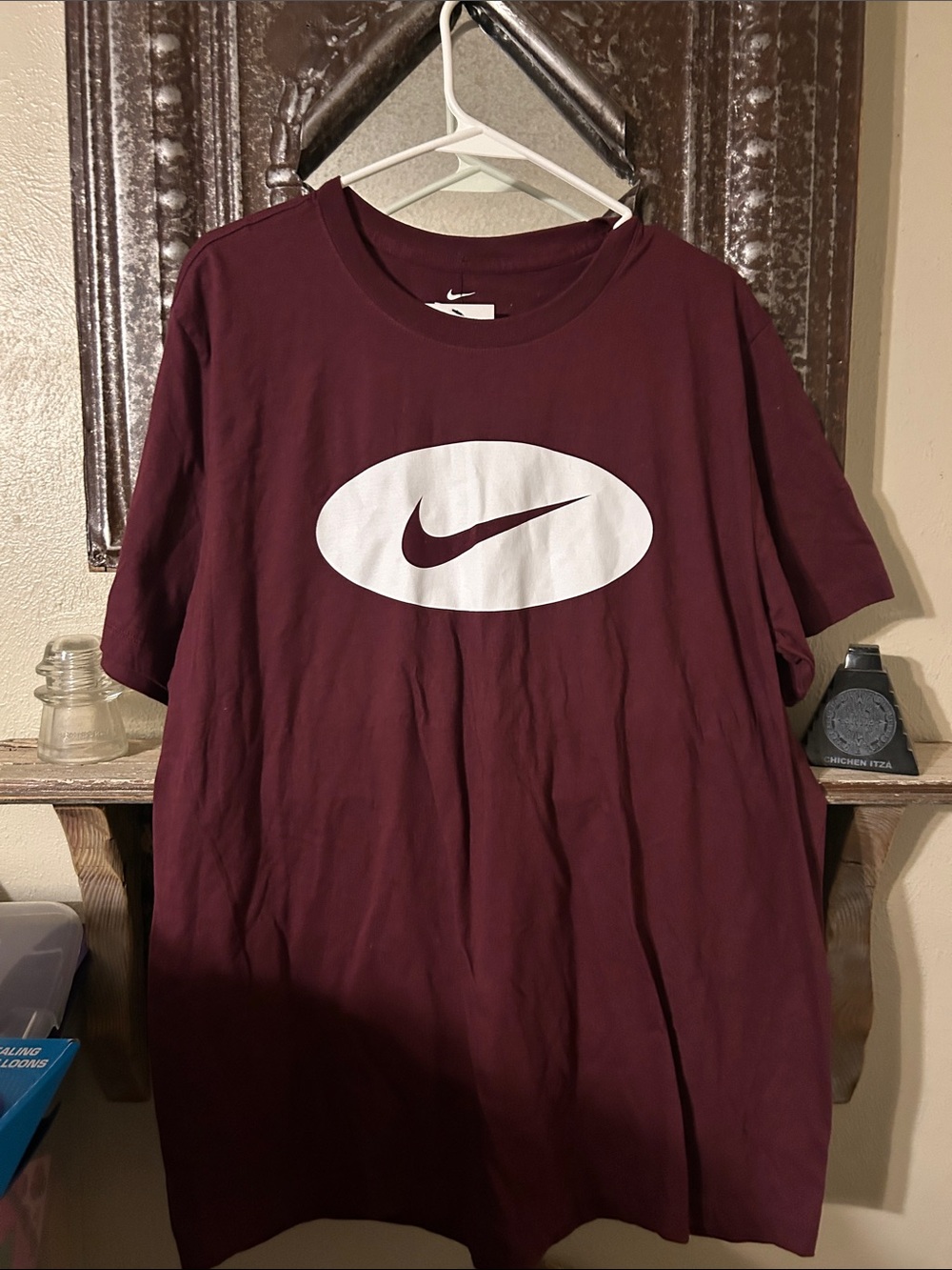 Nike Men’s Maroon Short-Sleeve Tee with White Swoosh Oval